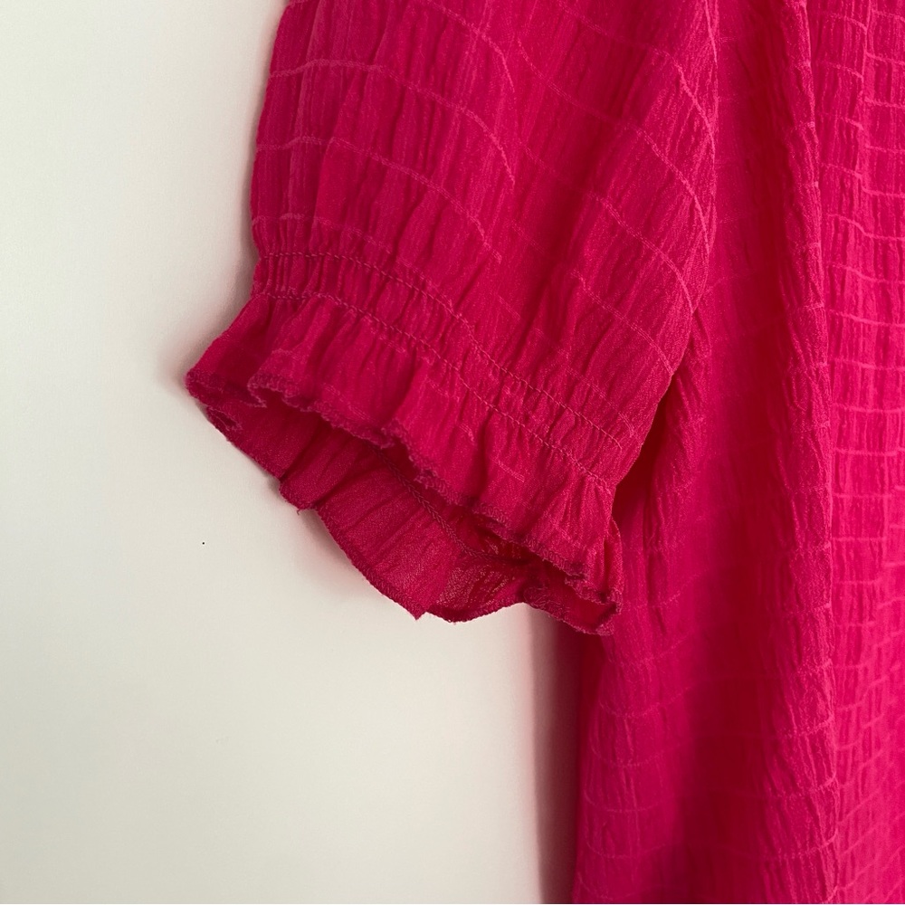 OLIVIA & MARTIN BRIGHT PINK TOP/BLOUSE WITH RUFFLE DETAILS, TIE NECKLINE, LARGE - Picture 5 of 11